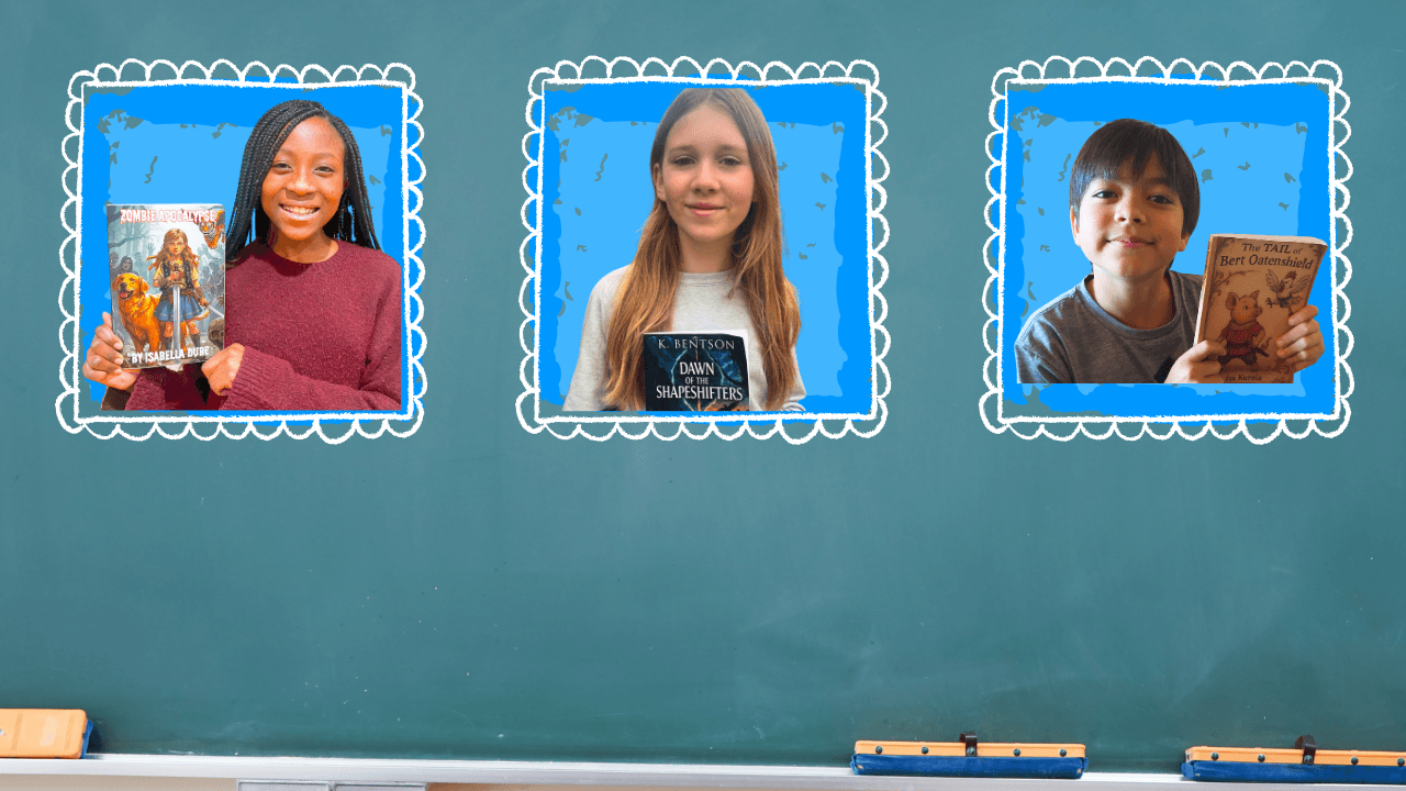 Story Studio students holding their published books